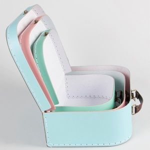 Three pastel suitcase, display boxes